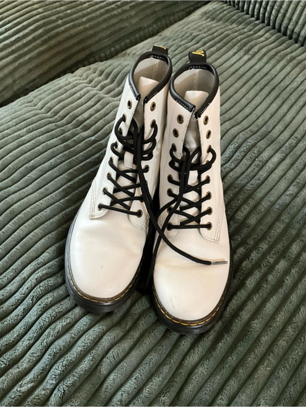 Dr. Martens White Leather Lace-Up Boots with Black Trim